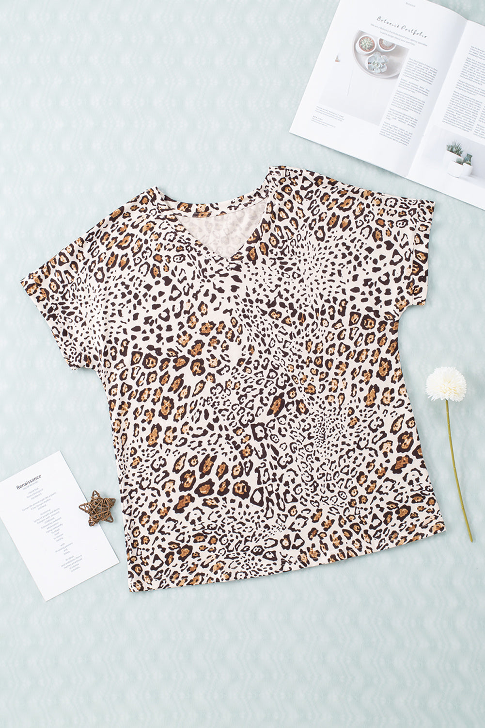 Print Loose Fit V Neck Short Sleeve T Shirt