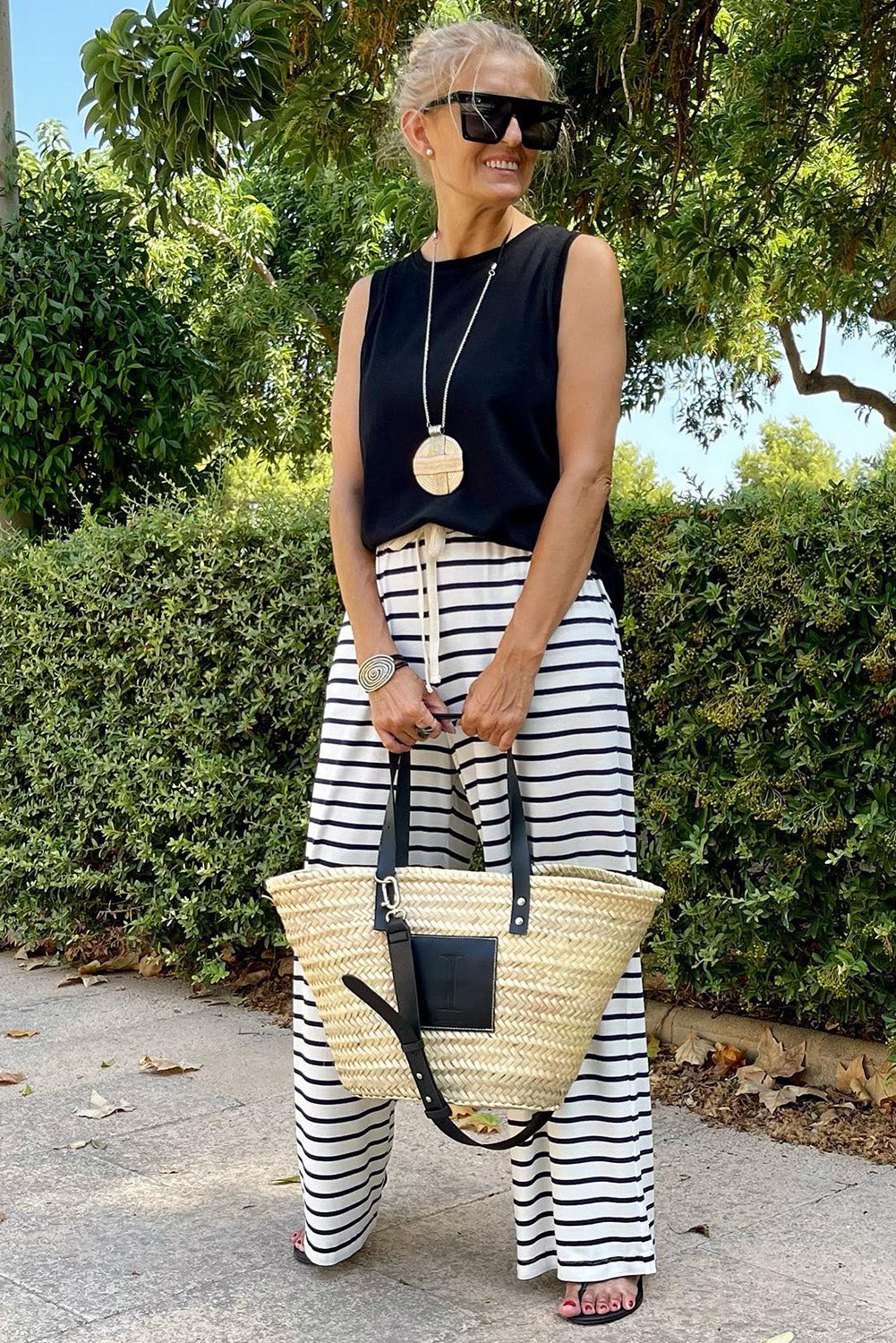 Striped Crew Neck Casual Ribbed Tank Top