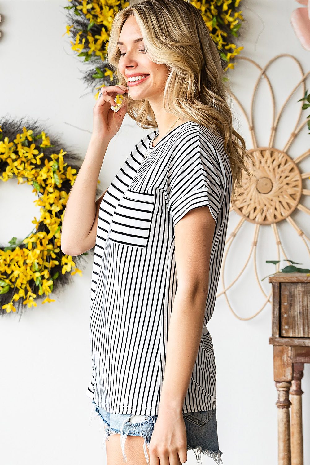 Striped Print Casual Pocket T Shirt