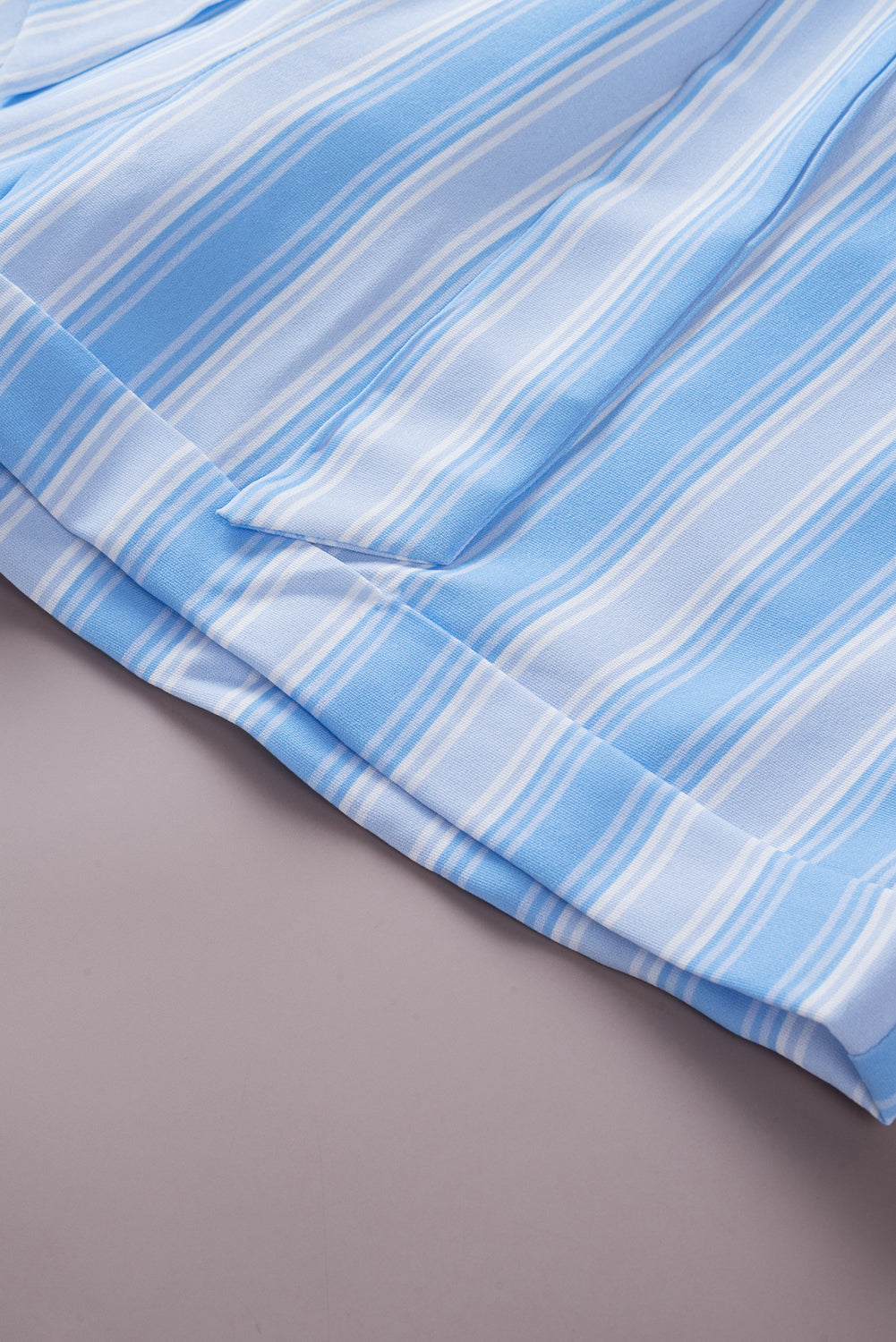 Light Blue Striped Elastic High Waisted Paperbag Shorts