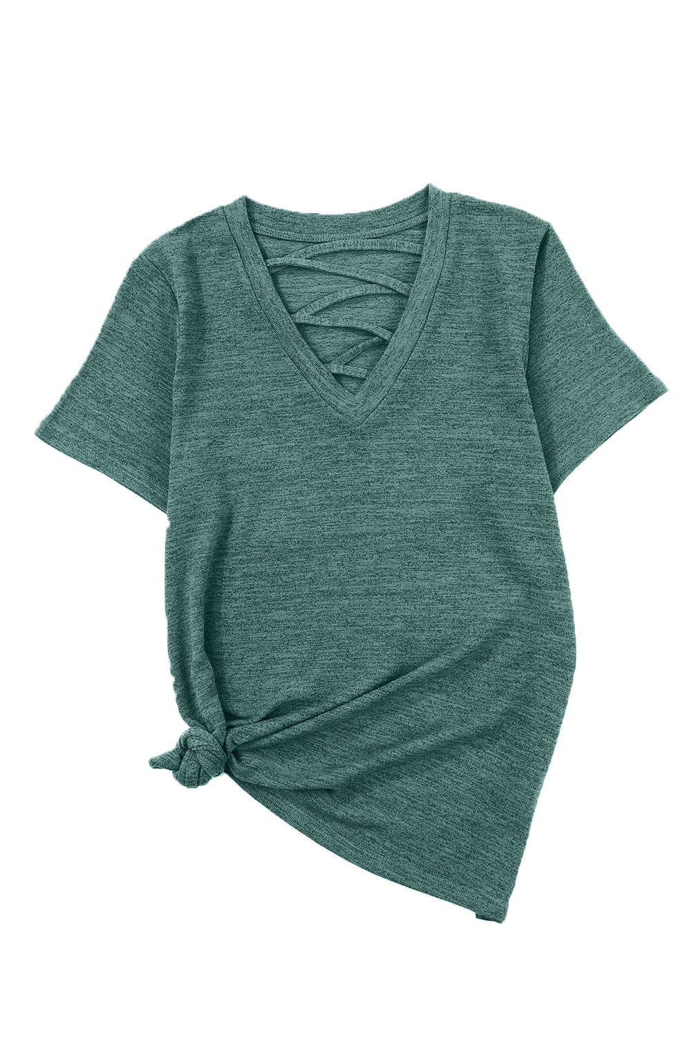 Short Sleeve Crisscross Front V Neck T Shirt