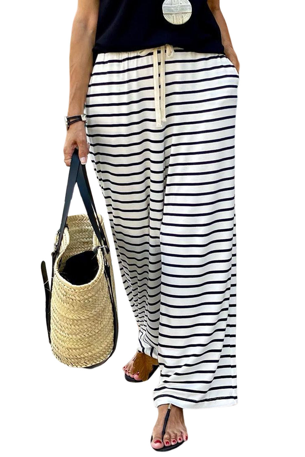 Striped Crew Neck Casual Ribbed Tank Top