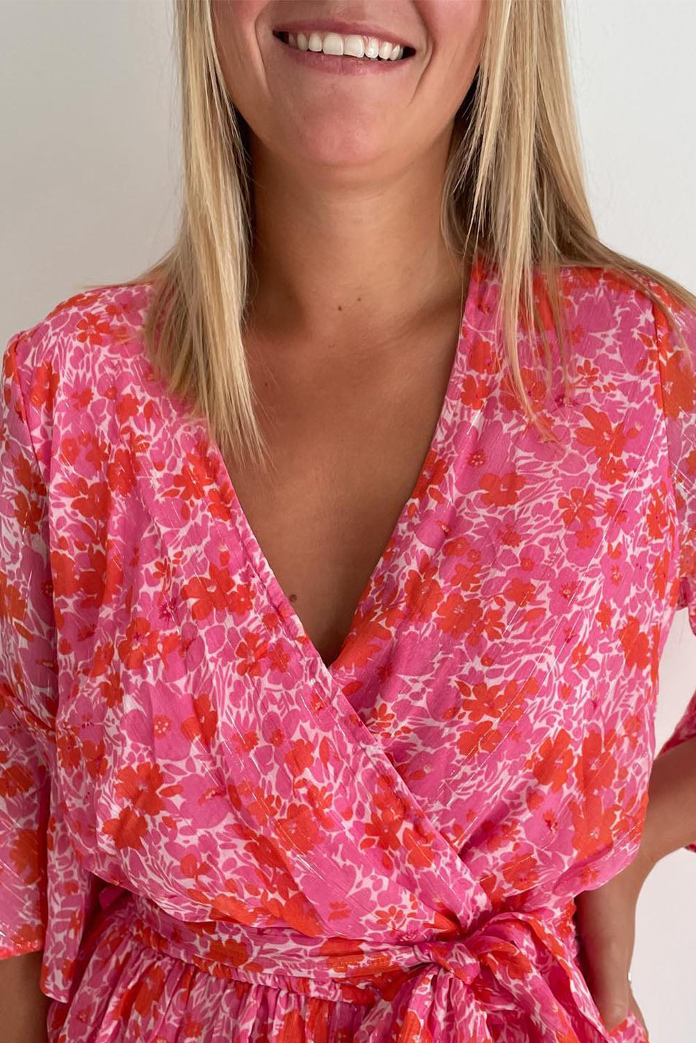 Wrap V Neck Ruffled Sleeve Floral Romper