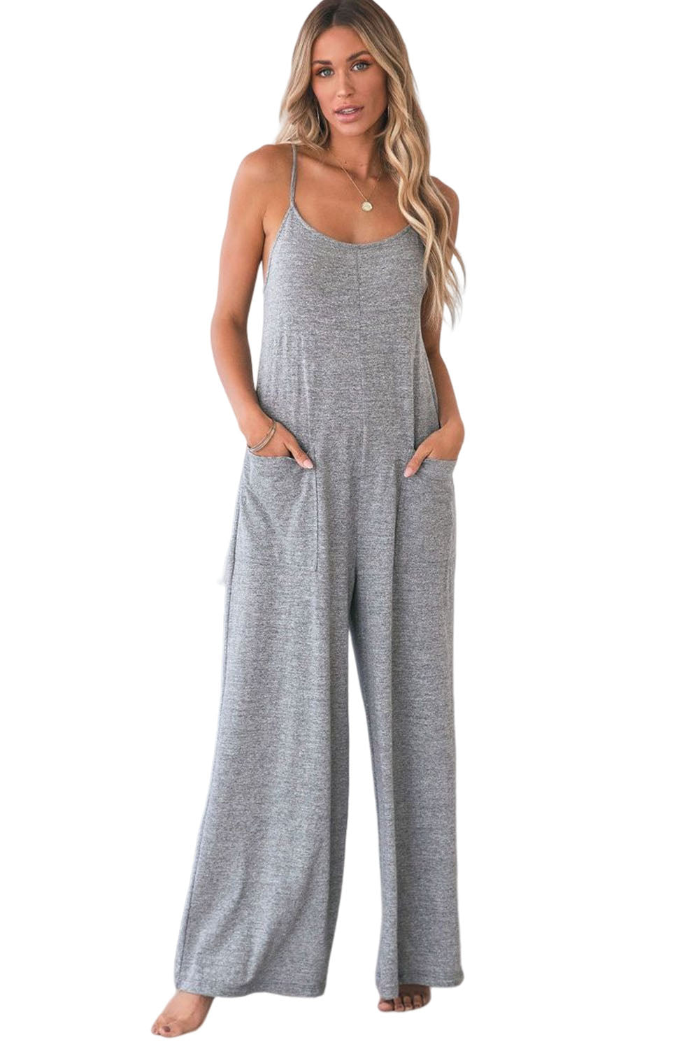 Khaki Leopard Print Wide Leg Spaghetti Straps Jumpsuit