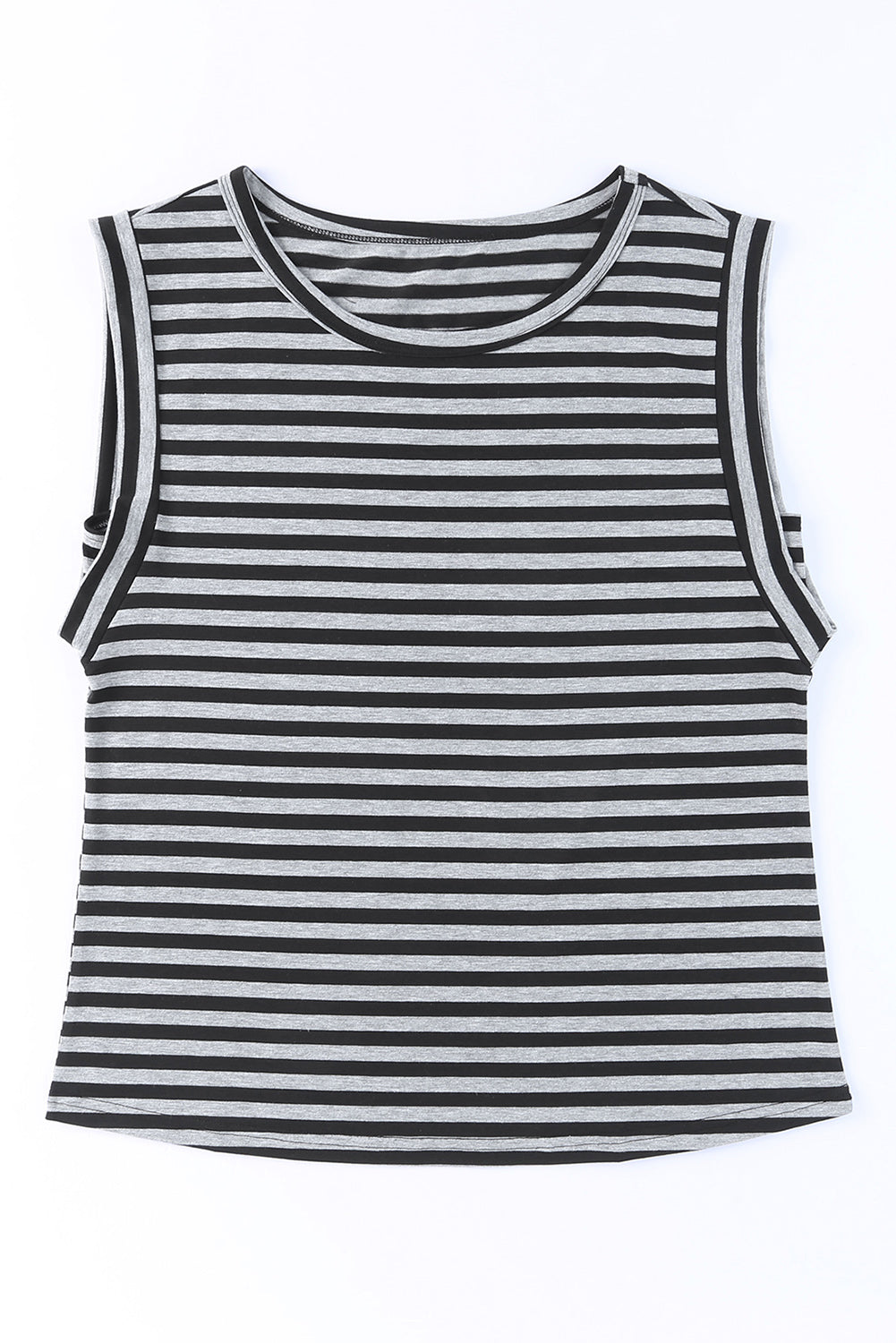 Striped Crew Neck Casual Ribbed Tank Top
