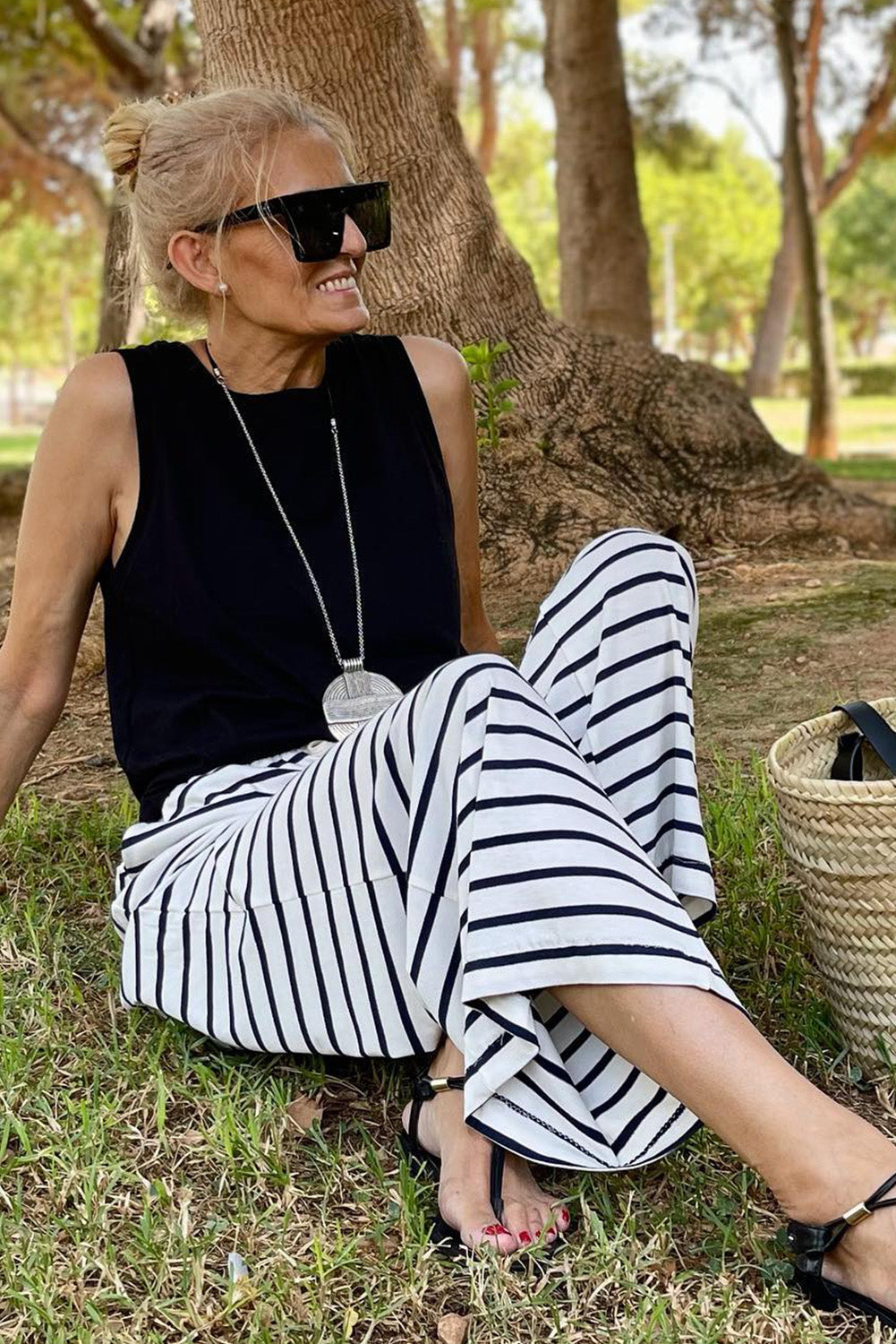 Striped Crew Neck Casual Ribbed Tank Top