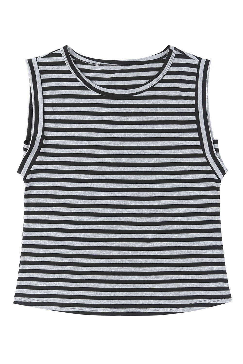 Striped Crew Neck Casual Ribbed Tank Top