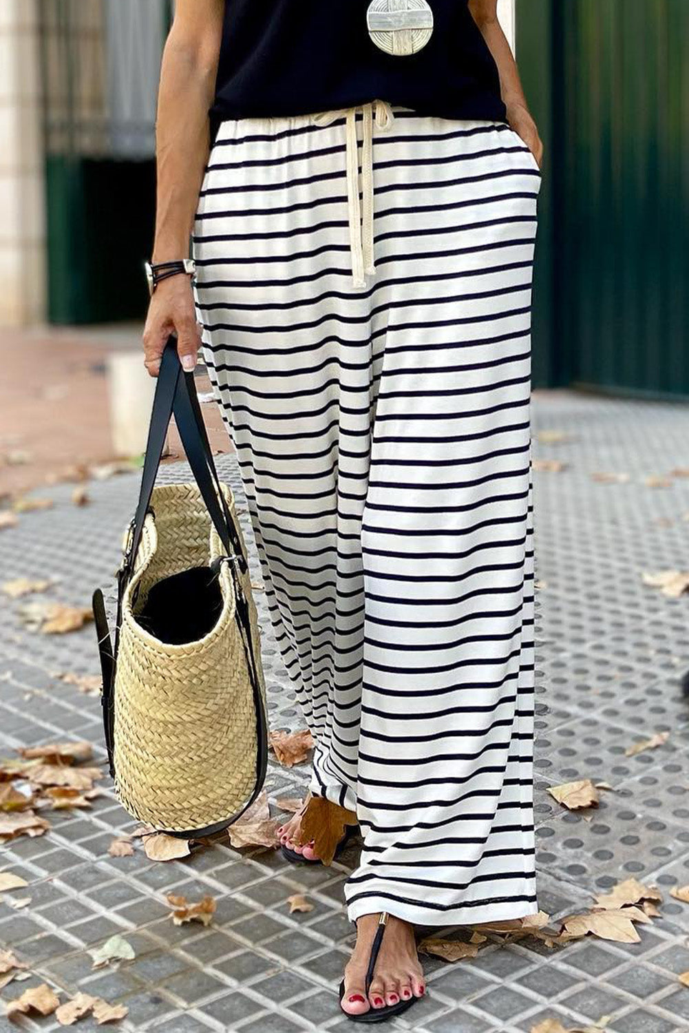 Striped Crew Neck Casual Ribbed Tank Top